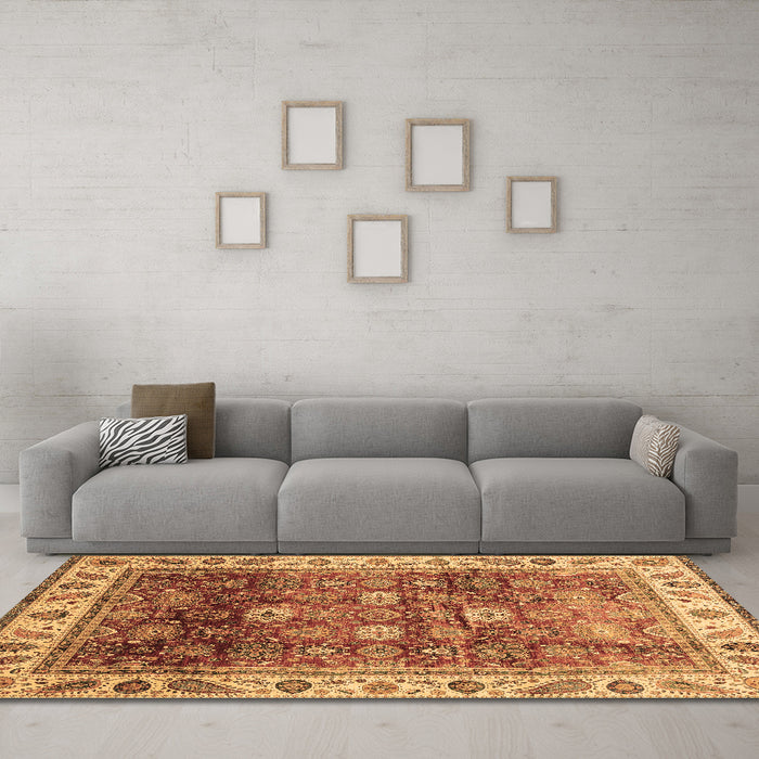 Machine Washable Abstract Brown Modern Rug in a Living Room,, wshabs3730brn
