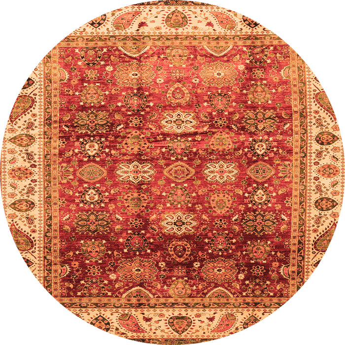 Round Machine Washable Abstract Orange Modern Area Rugs, wshabs3730org