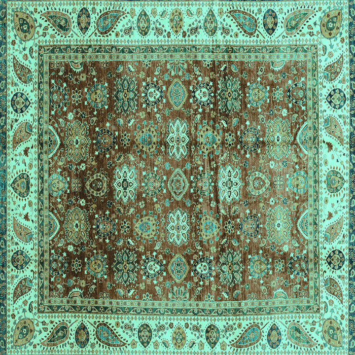 Square Machine Washable Abstract Turquoise Modern Area Rugs, wshabs3730turq