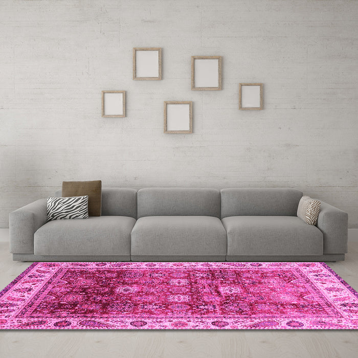 Machine Washable Abstract Pink Modern Rug in a Living Room, wshabs3730pnk