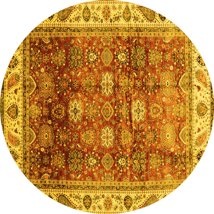 Round Abstract Yellow Modern Rug, abs3730yw