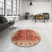 Round Machine Washable Abstract Red Rug in a Office, wshabs3730