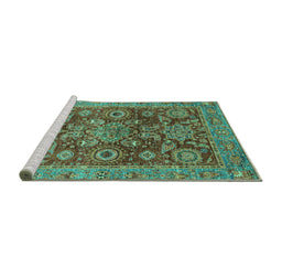 Sideview of Machine Washable Abstract Turquoise Modern Area Rugs, wshabs3731turq