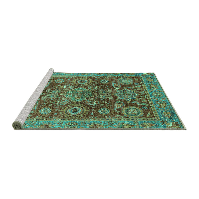 Sideview of Machine Washable Abstract Turquoise Modern Area Rugs, wshabs3731turq