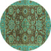 Round Machine Washable Abstract Turquoise Modern Area Rugs, wshabs3731turq