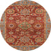 Round Abstract Orange Brown Modern Rug, abs3731