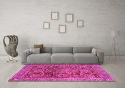 Machine Washable Abstract Pink Modern Rug in a Living Room, wshabs3731pnk
