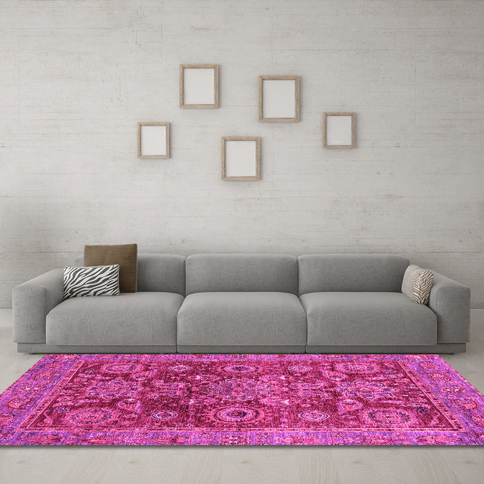 Machine Washable Abstract Pink Modern Rug in a Living Room, wshabs3731pnk