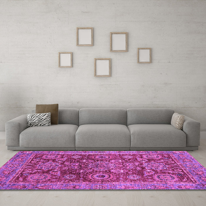 Machine Washable Abstract Purple Modern Area Rugs in a Living Room, wshabs3731pur