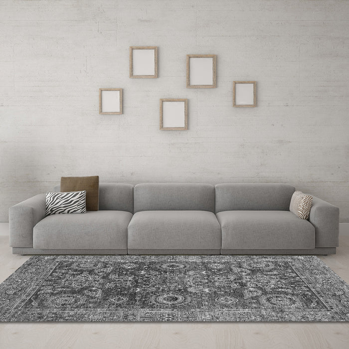 Machine Washable Abstract Gray Modern Rug in a Living Room,, wshabs3731gry