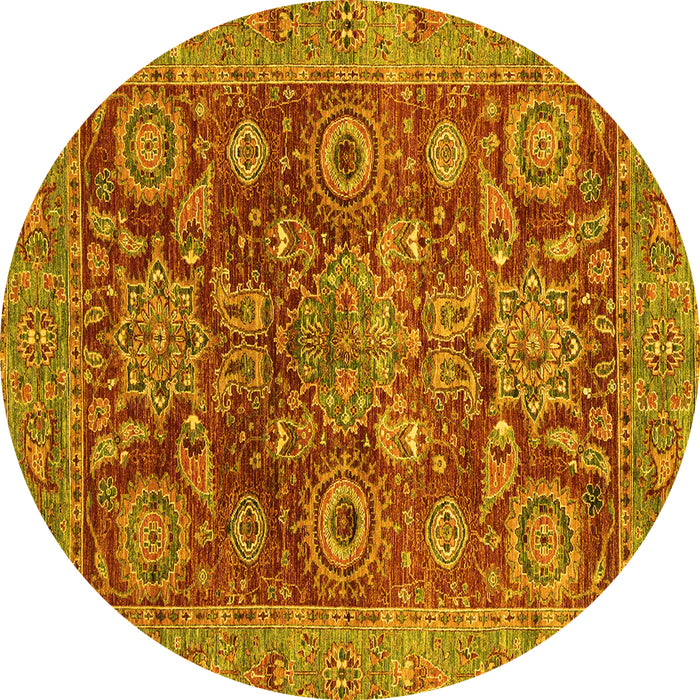 Round Abstract Yellow Modern Rug, abs3731yw