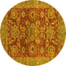 Round Abstract Yellow Modern Rug, abs3731yw