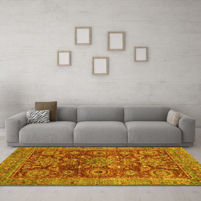 Machine Washable Abstract Yellow Modern Rug in a Living Room, wshabs3731yw