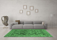 Machine Washable Abstract Emerald Green Modern Rug, wshabs3731emgrn