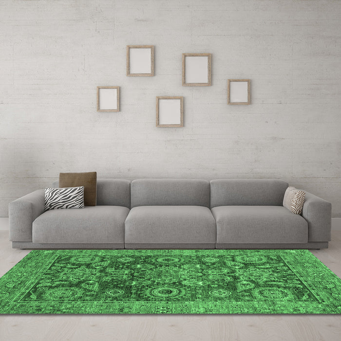 Machine Washable Abstract Emerald Green Modern Area Rugs in a Living Room,, wshabs3731emgrn