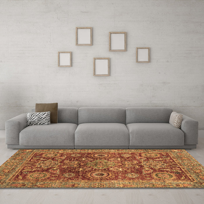 Machine Washable Abstract Brown Modern Rug in a Living Room,, wshabs3731brn