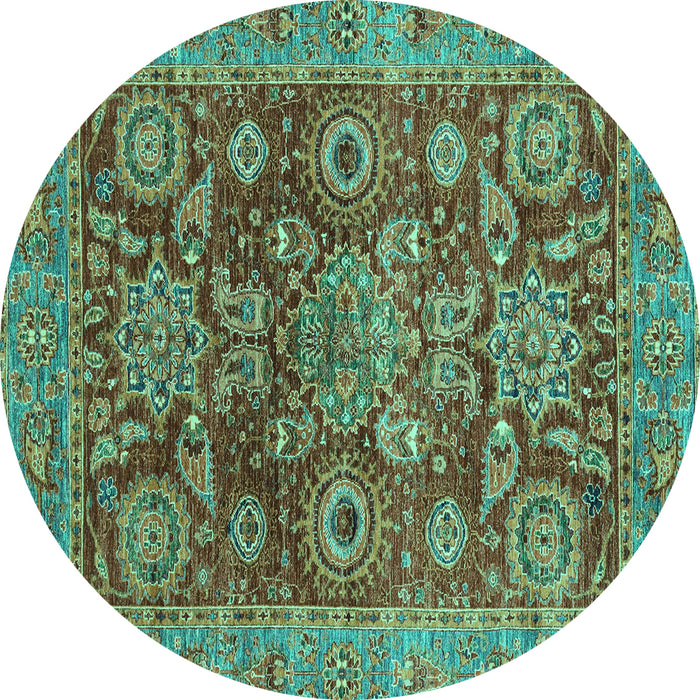 Round Abstract Turquoise Modern Rug, abs3731turq