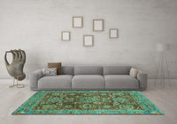 Machine Washable Abstract Turquoise Modern Rug, wshabs3731turq