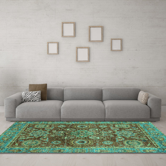 Machine Washable Abstract Turquoise Modern Area Rugs in a Living Room,, wshabs3731turq