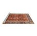 Sideview of Machine Washable Abstract Orange Brown Rug, wshabs3732