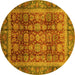 Round Machine Washable Abstract Yellow Modern Rug, wshabs3732yw