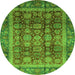 Round Machine Washable Abstract Green Modern Area Rugs, wshabs3732grn