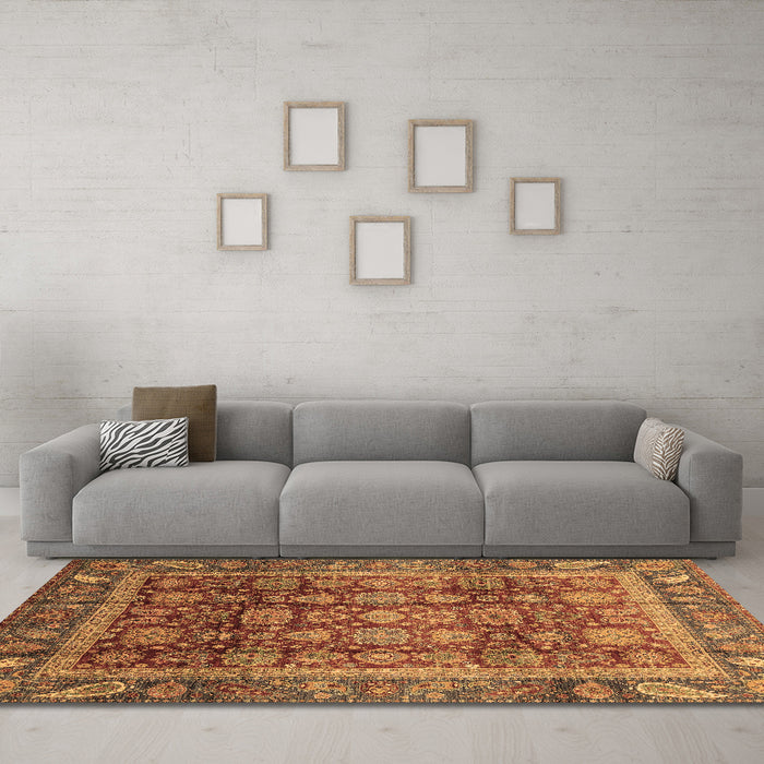 Machine Washable Abstract Brown Modern Rug in a Living Room,, wshabs3732brn