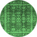 Round Machine Washable Abstract Emerald Green Modern Area Rugs, wshabs3732emgrn