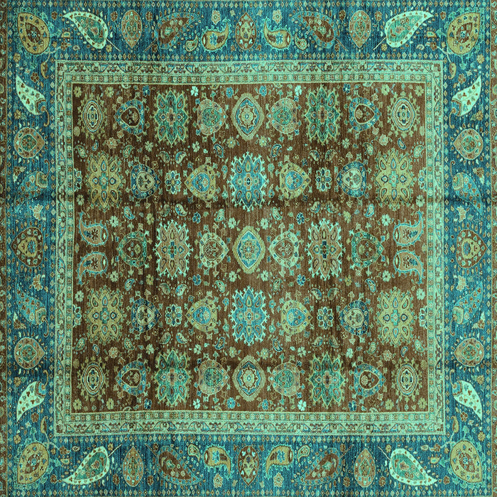 Square Machine Washable Abstract Turquoise Modern Area Rugs, wshabs3732turq