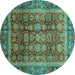 Round Machine Washable Abstract Turquoise Modern Area Rugs, wshabs3732turq