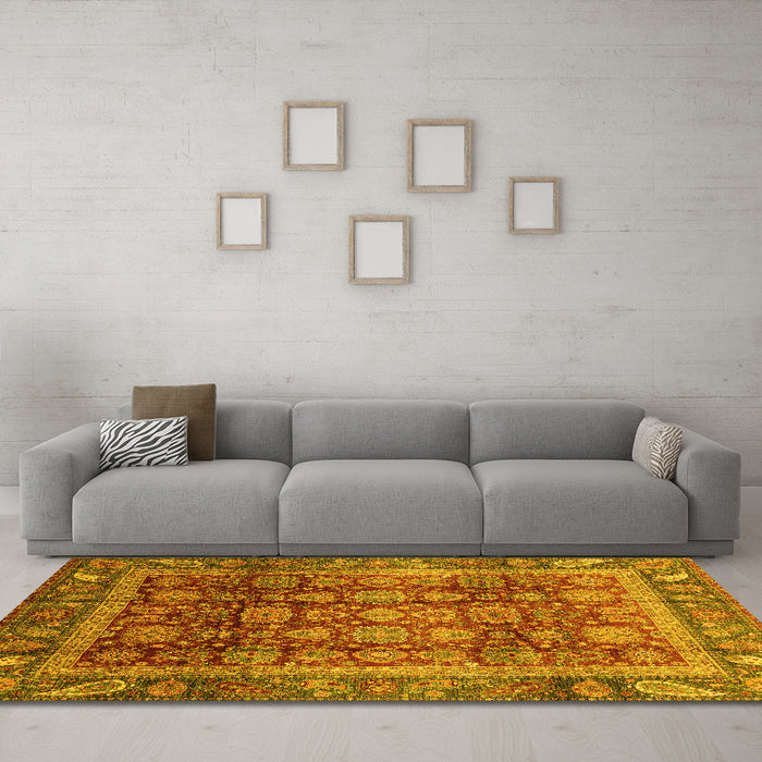 Machine Washable Abstract Yellow Modern Rug in a Living Room, wshabs3732yw