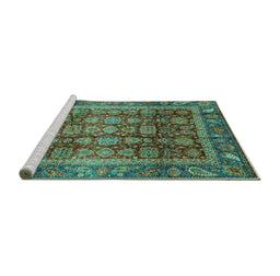 Sideview of Machine Washable Abstract Turquoise Modern Area Rugs, wshabs3732turq