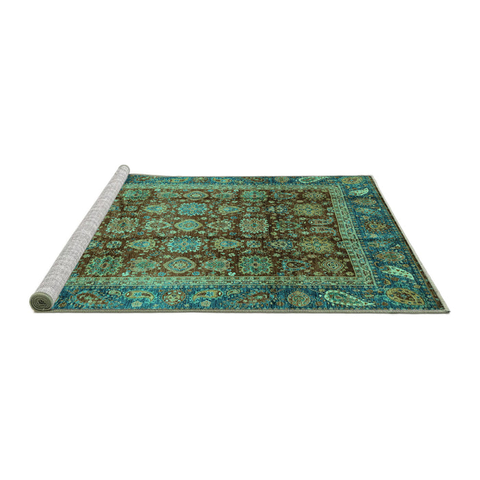 Sideview of Machine Washable Abstract Turquoise Modern Area Rugs, wshabs3732turq