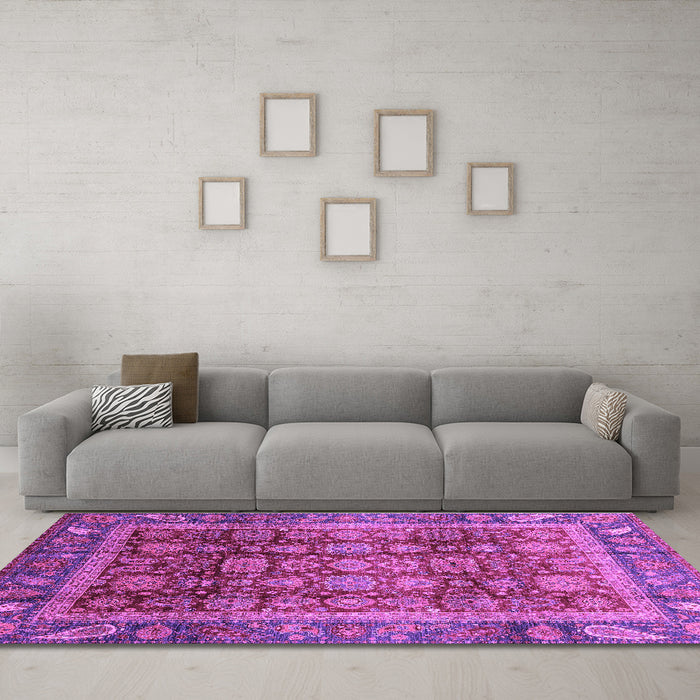 Machine Washable Abstract Purple Modern Area Rugs in a Living Room, wshabs3732pur