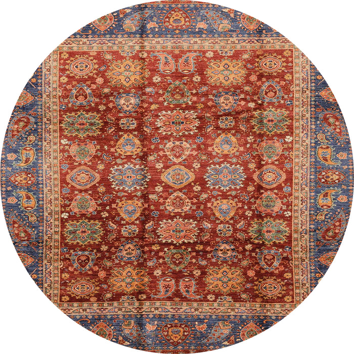 Round Abstract Orange Brown Modern Rug, abs3732