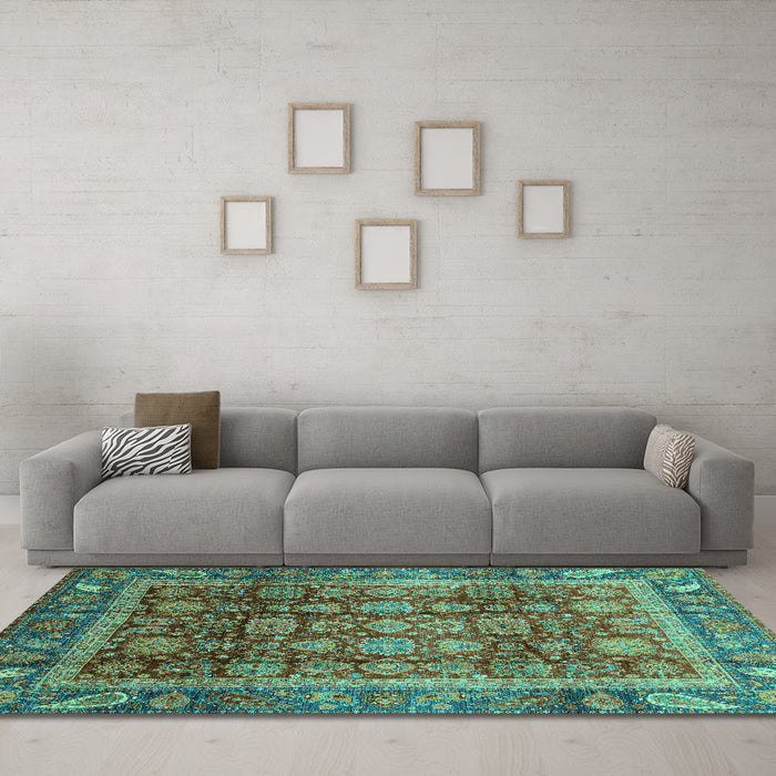 Machine Washable Abstract Turquoise Modern Area Rugs in a Living Room,, wshabs3732turq