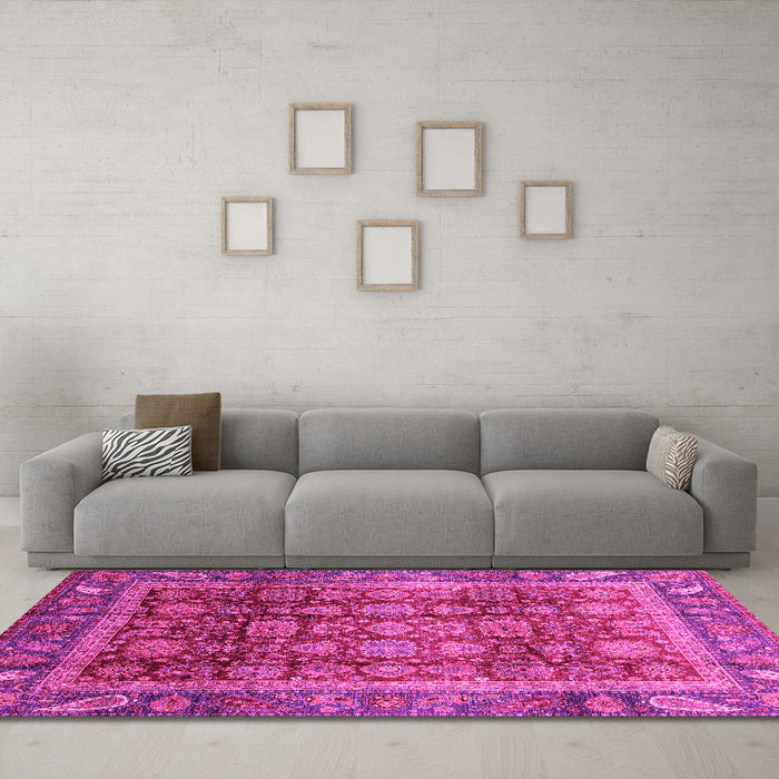 Machine Washable Abstract Pink Modern Rug in a Living Room, wshabs3732pnk