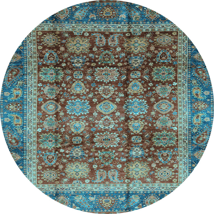 Round Machine Washable Abstract Light Blue Modern Rug, wshabs3732lblu