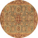 Round Oriental Brown Traditional Rug, abs3733brn