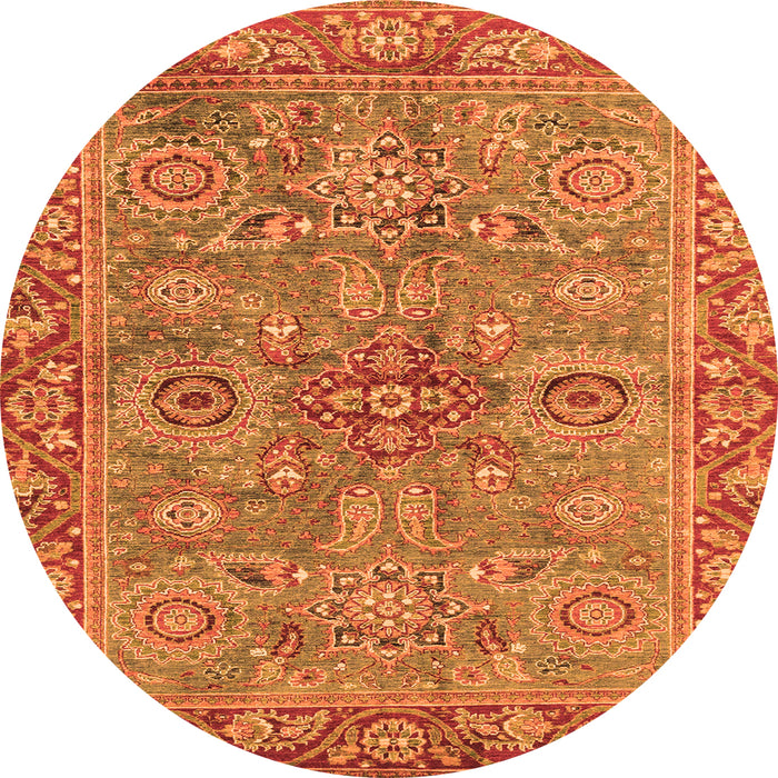 Round Oriental Orange Traditional Rug, abs3733org