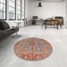 Round Machine Washable Abstract Camel Brown Rug in a Office, wshabs3733