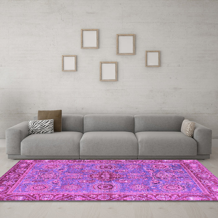 Machine Washable Oriental Purple Traditional Area Rugs in a Living Room, wshabs3733pur