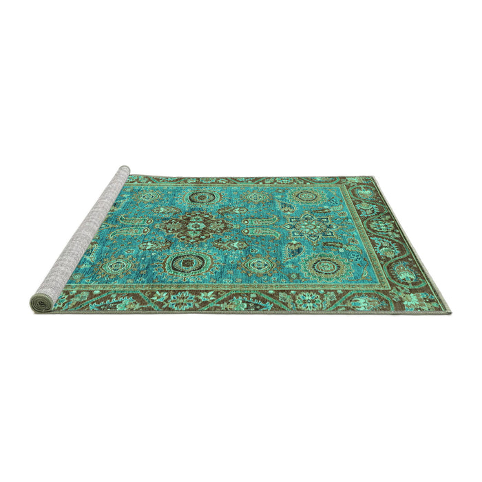 Sideview of Machine Washable Oriental Turquoise Traditional Area Rugs, wshabs3733turq