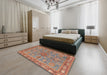 Abstract Camel Brown Oriental Rug in a Bedroom, abs3733