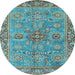 Round Oriental Light Blue Traditional Rug, abs3733lblu