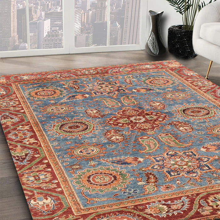 Abstract Camel Brown Oriental Rug in Family Room, abs3733
