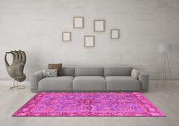 Machine Washable Oriental Pink Traditional Rug in a Living Room, wshabs3733pnk