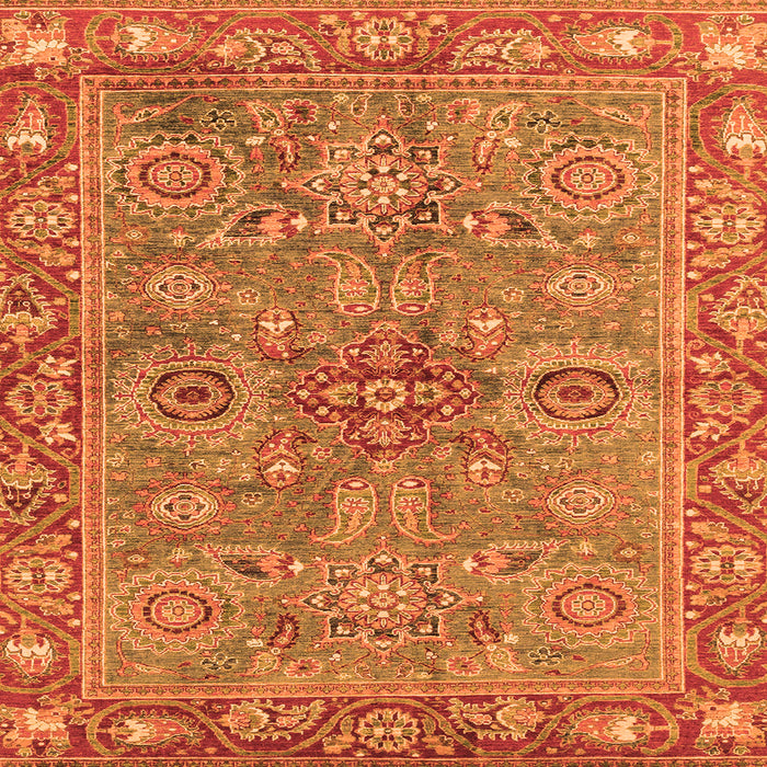 Square Machine Washable Oriental Orange Traditional Area Rugs, wshabs3733org