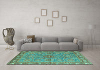 Machine Washable Oriental Turquoise Traditional Rug, wshabs3733turq