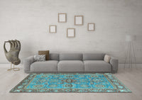 Machine Washable Oriental Light Blue Traditional Rug, wshabs3733lblu